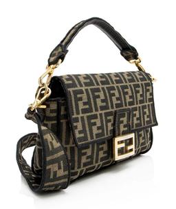 Fendi Zucca Calfskin Baguette Shoulder Bag - Canvas - Black/Brown