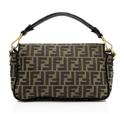 Fendi Zucca Calfskin Baguette Shoulder Bag - Canvas - Black/Brown