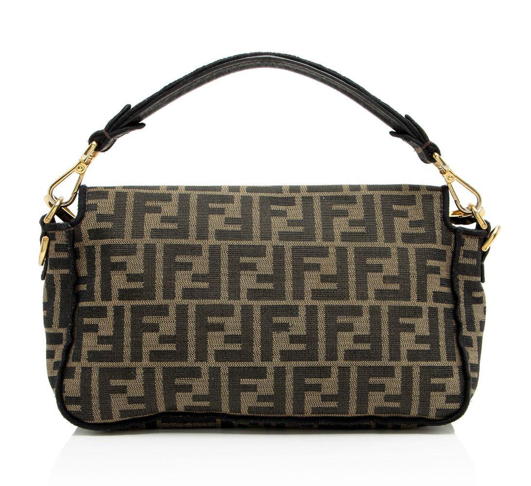 Fendi Zucca Calfskin Baguette Shoulder Bag - Canvas - Black/Brown