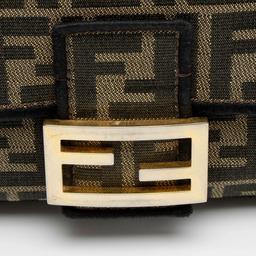 Fendi Zucca Calfskin Baguette Shoulder Bag - Canvas - Black/Brown