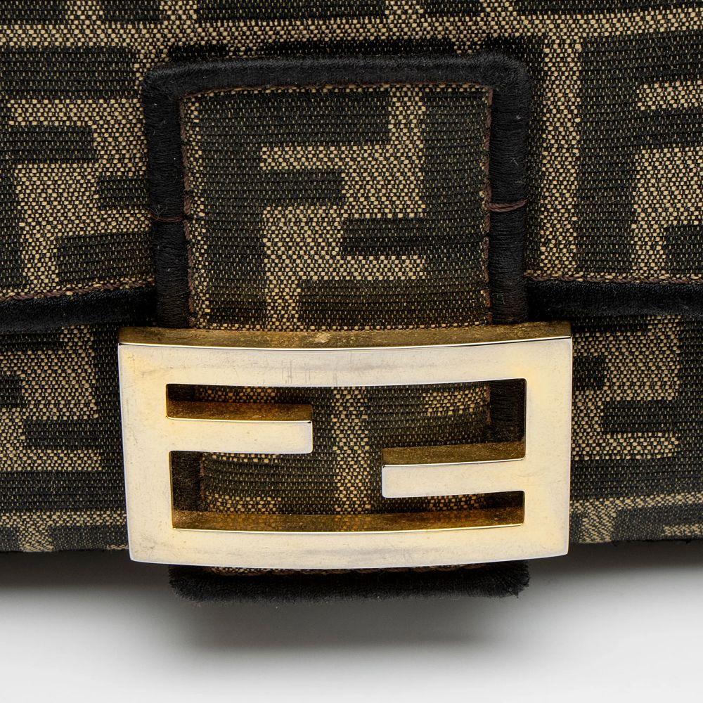 Fendi Zucca Calfskin Baguette Shoulder Bag - Canvas - Black/Brown