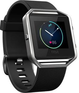 Fitbit Blaze Fitness Watch - Silver Stainless Steel Case with Black Elastomer Elastomer - Small Size