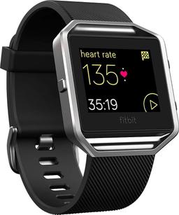 Fitbit Blaze Fitness Watch - Silver Stainless Steel Case with Black Elastomer Elastomer - Small Size