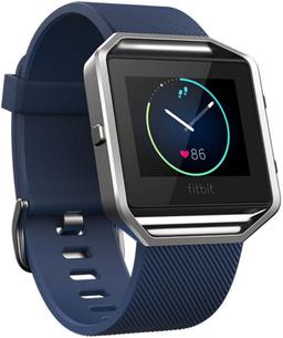 Fitbit Blaze Fitness Watch - Silver Stainless Steel Case with Blue Elastomer Elastomer - Large Size