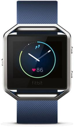 Fitbit Blaze Fitness Watch - Silver Stainless Steel Case with Blue Elastomer Elastomer - Large Size