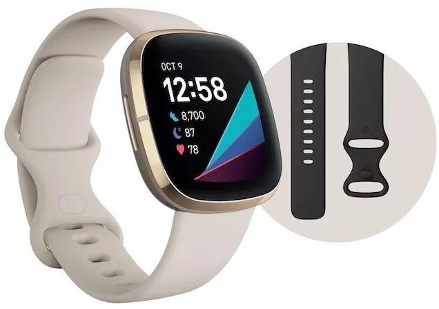 Fitbit  FB512GLWTSBNDLS Sense Small Bundle - Gold White - 40mm - Gold - Stainless Steel - White - Silicone Band - Small/Medium Size - Silicone - Excellent