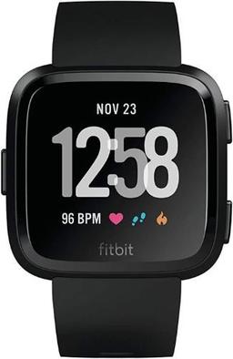 Fitbit Versa 1 Smartwatch - 24mm - Black Aluminum Case with Black Elastomer Silicone Band - Small Size
