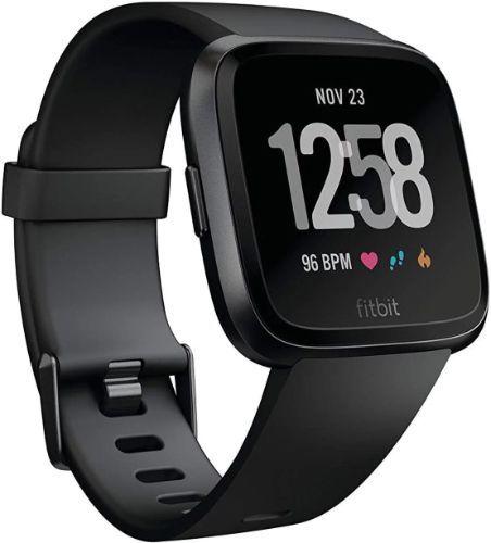 Fitbit Versa 1 Smartwatch - 24mm - Black Aluminum Case with Black Elastomer Silicone Band - Small Size