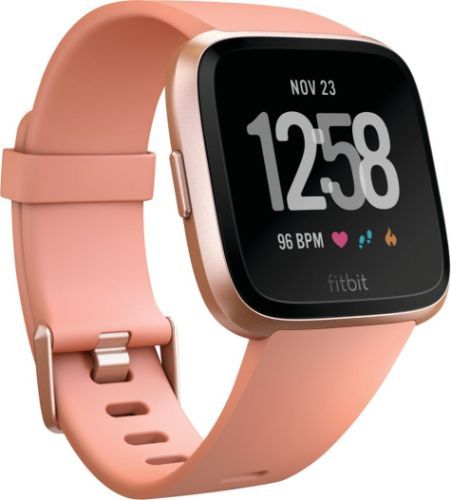 Fitbit Versa 1 Smartwatch - 24mm - Rose Gold Aluminum Case with Peach Elastomer Silicone Band - Large Size