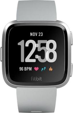 Fitbit Versa 1 Smartwatch - 24mm - Silver Aluminum Case with Gray Elastomer Silicone Band - Small Size