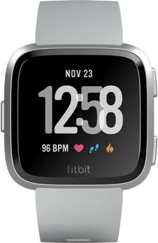 Fitbit Versa 1 Smartwatch - 24mm - Silver Aluminum Case with Gray Elastomer Silicone Band - Small Size