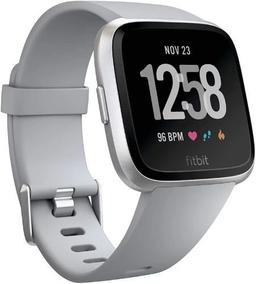 Fitbit Versa 1 Smartwatch - 24mm - Silver Aluminum Case with Gray Elastomer Silicone Band - Small Size