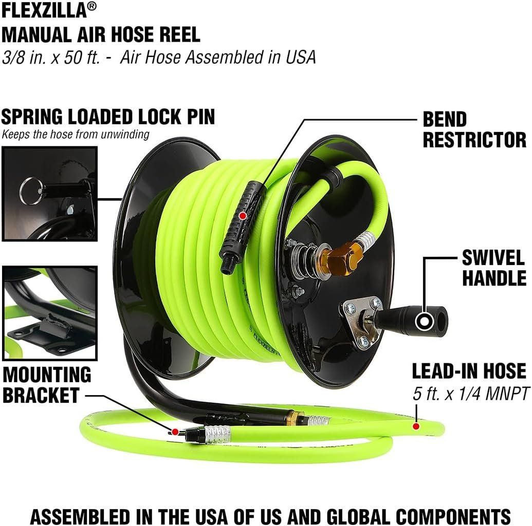Flexzilla L8650FZ Manual Open Face Air Hose Reel - Green