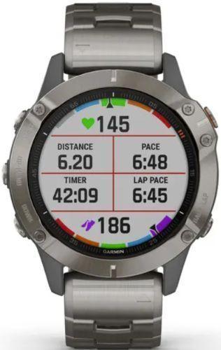 Garmin  Fenix 6 Smartwatch - 32GB - 47mm - Titanium - Sapphire Edition (Polymer) - Titanium - Titanium Bracelet - Titanium - Excellent