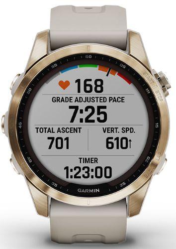 Garmin Fenix 7S Smartwatch Sapphire Solar Edition (Polymer) 42mm in Cream Gold in Excellent condition