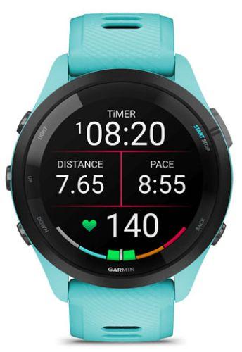 Garmin  Forerunner 265 Smartwatch - 8GB - Aqua-Fiber-reinforced Polymer-Quick Release Band-Aqua - 42mm - Black - Fiber-reinforced Polymer - Yellow/Black - Quick Release Band - Silicone - Premium