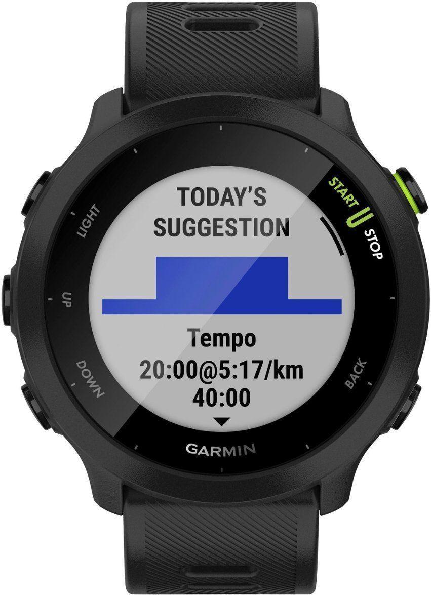 Garmin  Forerunner 55 GPS Running Smartwatch - Black-Fiber-reinforced Glass-Silicone Strap-Black - 42mm - Black - Fiber-reinforced Glass - Black - Silicone Strap - Silicone - Excellent