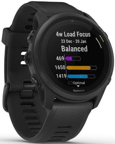Garmin Forerunner 745 Smartwatch - 30.4mm - Black Fiber-reinforced Polymer Case with Black Silicone Silicone Strap