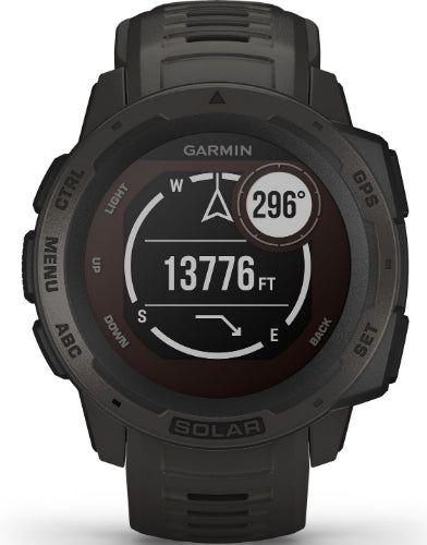 Garmin  Instinct Solar Smartwatch - Graphite-Fiber-reinforced Polymer-Standard Edition Silicone Strap-Graphite - 45mm - Graphite - Fiber-reinforced Polymer - Graphite - Standard Edition Silicone Strap - Silicone - Excellent