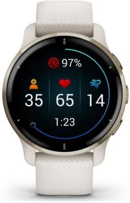 Garmin Venu 2 Plus Smartwatch - 33mm - Cream Gold Fiber-reinforced Polymer Case with Ivory Silicone Silicone Strap