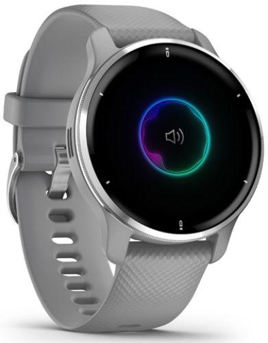 Garmin Venu 2 Plus Smartwatch - 33mm - Silver Fiber-reinforced Polymer Case with Powder Gray Silicone Silicone Strap