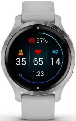 Garmin Venu 2S Smartwatch - 27.9mm - Silver Fiber-reinforced Polymer Case with Mist Gray Silicone Strap
