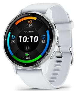 Garmin Venu 3 Smartwatch - 8GB - 45mm - Silver Fiber-reinforced Polymer Case with Whitestone Silicone Quick Release Band