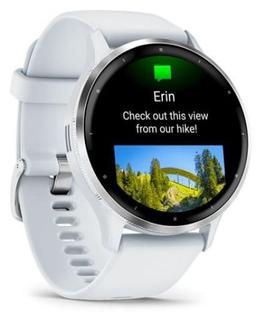 Garmin Venu 3 Smartwatch - 8GB - 45mm - Silver Fiber-reinforced Polymer Case with Whitestone Silicone Quick Release Band