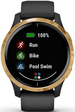 Garmin Venu Smartwatch - 30.4mm - Gold Fiber-reinforce Polymer Case with Black Silicone Silicone Strap