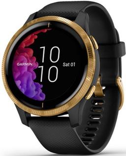 Garmin Venu Smartwatch - 30.4mm - Gold Fiber-reinforce Polymer Case with Black Silicone Silicone Strap