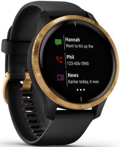 Garmin Venu Smartwatch - 30.4mm - Gold Fiber-reinforce Polymer Case with Black Silicone Silicone Strap