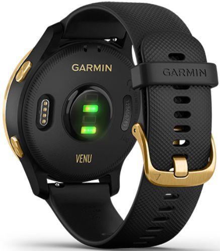Garmin Venu Smartwatch - 30.4mm - Gold Fiber-reinforce Polymer Case with Black Silicone Silicone Strap