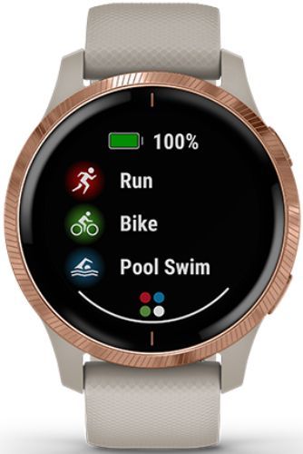 Garmin Venu Smartwatch - 30.4mm - Rose Gold Fiber-reinforce Polymer Case with Light Sand Silicone Silicone Strap