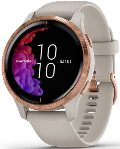 Garmin Venu Smartwatch - 30.4mm - Rose Gold Fiber-reinforce Polymer Case with Light Sand Silicone Silicone Strap
