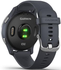 Garmin Venu Smartwatch - 30.4mm - Silver Fiber-reinforce Polymer Case with Blue Granite Silicone Silicone Strap