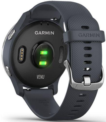 Garmin Venu Smartwatch - 30.4mm - Silver Fiber-reinforce Polymer Case with Blue Granite Silicone Silicone Strap