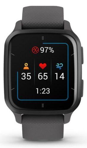 Garmin  Venu Sq 2 Smartwatch - Slate-Fiber-reinforced polymer-Silicone Band-Shadow Gray - Metallic Mint - Fiber-reinforced polymer - Shadow Gray - Silicone Band - Silicone - Excellent