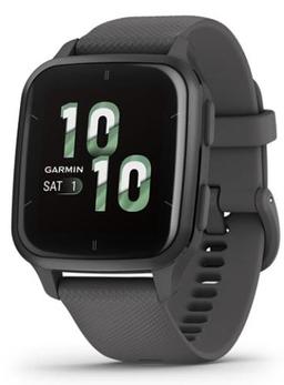 Garmin Venu Sq 2 Smartwatch - Metallic Mint Fiber-reinforced polymer Case with Shadow Gray Silicone Silicone Band