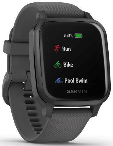 Garmin Venu Sq Smartwatch - 33.1mm - Slate Black Fiber-reinforced Polymer Case with Shadow Black Silicone Silicone Strap