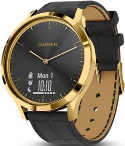 Garmin Vivomove HR Smartwatch - 43mm - 24K Gold PVD Premium Edition (Stainless Steel) Case with Black Embossed Silicone Italian Leather Band - One-Size