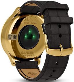 Garmin Vivomove HR Smartwatch - 43mm - 24K Gold PVD Premium Edition (Stainless Steel) Case with Black Embossed Silicone Italian Leather Band - One-Size