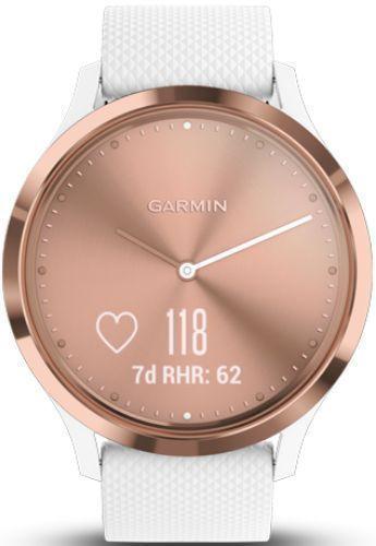 Garmin Vivomove HR Smartwatch - 43mm - Rose Gold/White Sport Edition (Fiber-reinforced Polymer) Case with White Silicone Silicone Band - Regular Size