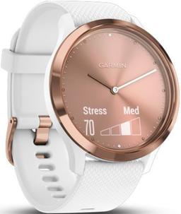 Garmin Vivomove HR Smartwatch - 43mm - Rose Gold/White Sport Edition (Fiber-reinforced Polymer) Case with White Silicone Silicone Band - Regular Size