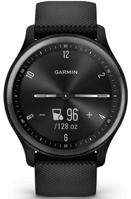 Garmin Vivomove Sport Smartwatch - Black Fiber-reinforced Polymer Case with Black Silicone Silicone Strap