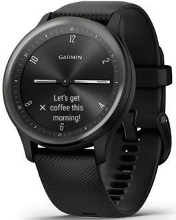Garmin Vivomove Sport Smartwatch - Black Fiber-reinforced Polymer Case with Black Silicone Silicone Strap