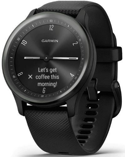 Garmin Vivomove Sport Smartwatch - Black Fiber-reinforced Polymer Case with Black Silicone Silicone Strap