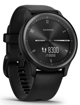 Garmin Vivomove Sport Smartwatch - Black Fiber-reinforced Polymer Case with Black Silicone Silicone Strap
