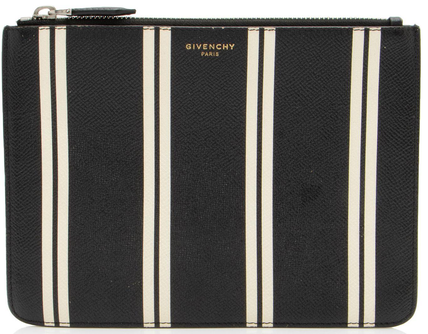 Givenchy  Calfskin Striped Zip Pouch - Black/White - Calfskin - Excellent