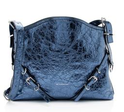 Givenchy Metallic Leather Voyou Medium Hobo - Metallic Leather - Blue