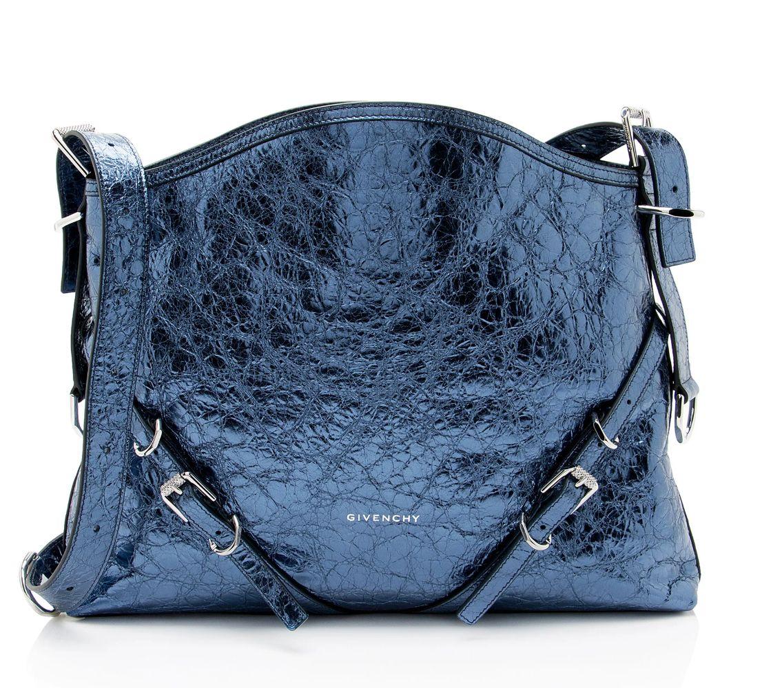 Givenchy Metallic Leather Voyou Medium Hobo - Metallic Leather - Blue